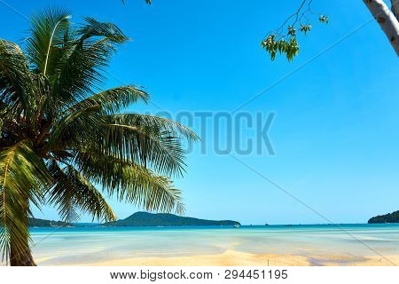 Palm Beach At Nice Sunny Summer Day. Koh Rong Sanloem Island, Saracen Bay. Cambodia, Asia