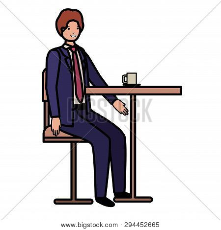 Man Drinking Coffee In The Dining Room Vector Illustration Desing