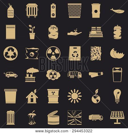 Ecology In Earth Icons Set. Simple Style Of 36 Ecology In Earth Vector Icons For Web For Any Design