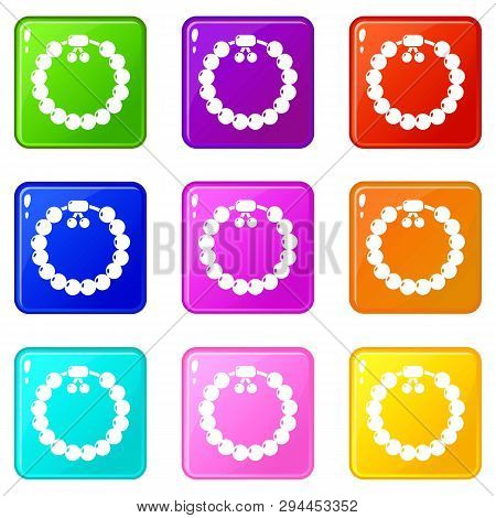 Charming Gemstone Bracelet Icons Set 9 Color Collection Isolated On White For Any Design