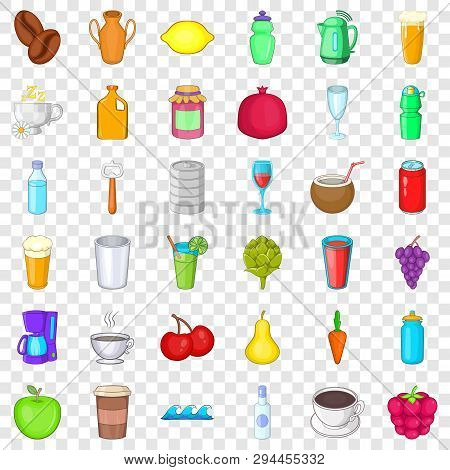 Drink Icons Set. Cartoon Style Of 36 Drink Vector Icons For Web For Any Design