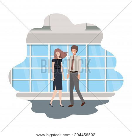 Cuople Of Business With Wall And Windows Vector Illustration Desing