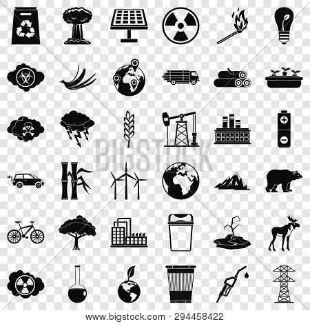 Eco Icons Set. Simple Style Of 36 Eco Vector Icons For Web For Any Design