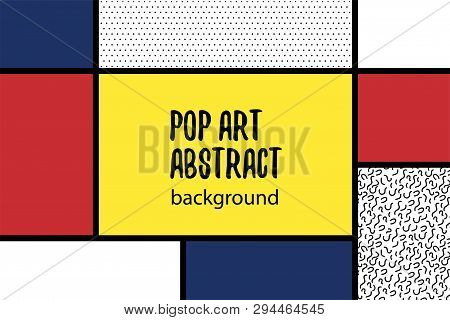 Retro Mondrian Red Yellow Blue Geometric Background. Minimal Trendy Fashion Style Poster. Line Art D