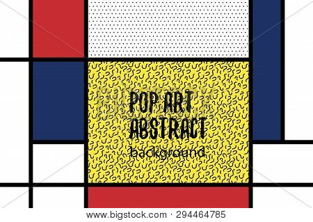 Retro Mondrian Red Yellow Blue Geometric Background. Minimal Trendy Fashion Style Poster. Line Art D