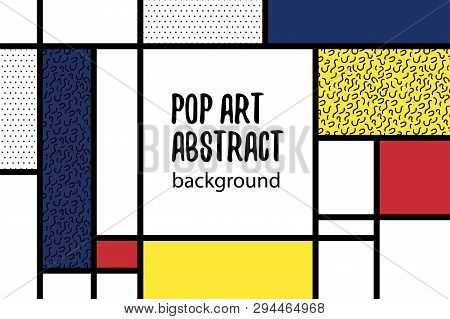 Retro Mondrian Red Yellow Blue Geometric Background. Minimal Trendy Fashion Style Poster. Line Art D