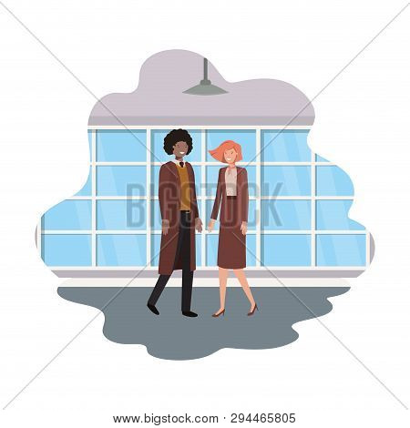 Cuople Of Business With Wall And Windows Vector Illustration Desing