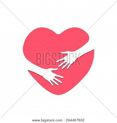 Hugging Heart Logo. Heart And Hands. Embrace Symbol. Hug Yourself. Love Yourself. Template Design Fo