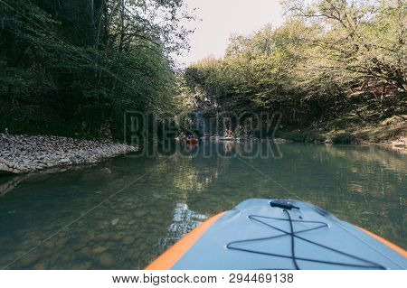 Rubber Boat In Canyon. Martvili Canyon In Georgia.