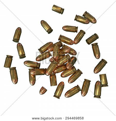 A Rifle Bullet With Gun Powder Isolated 9 Mm 3d Illustration