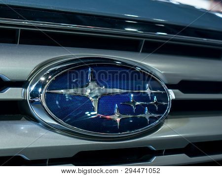 Logo Subaru On Display In Bangkok International Motor Show 2018.