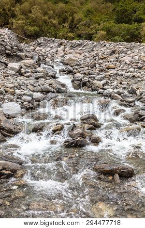 An image of the riverbed of the Franz Josef Glacier, New Zealand