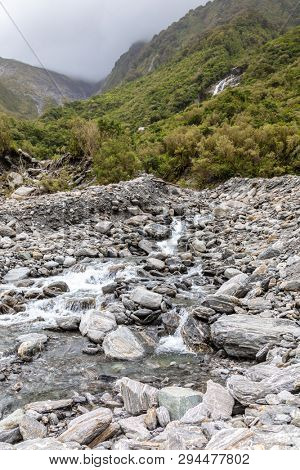 An image of the riverbed of the Franz Josef Glacier, New Zealand