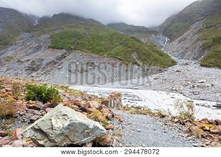 An image of the riverbed of the Franz Josef Glacier, New Zealand