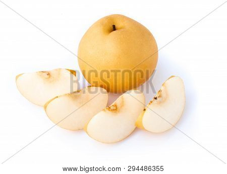 Chinese Pear Fruit With Sliced Isolated On White Background