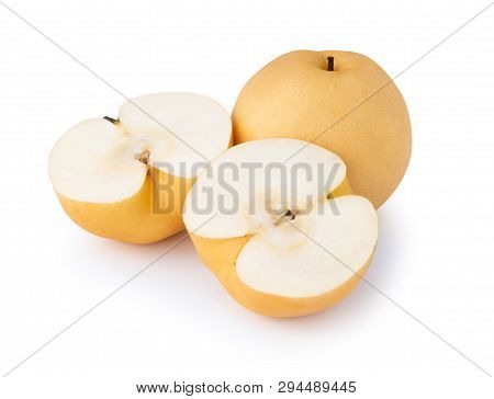 Chinese Pear Fruit With Sliced Isolated On White Background