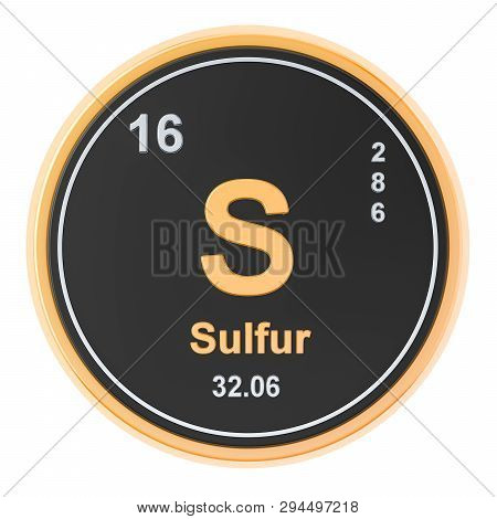 Sulfur S Chemical Element. 3d Rendering Isolated On White Background