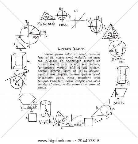 Card Template With Hand Drawn Mathematics Formules And Other Elemets. Science Collection. Vector Doo
