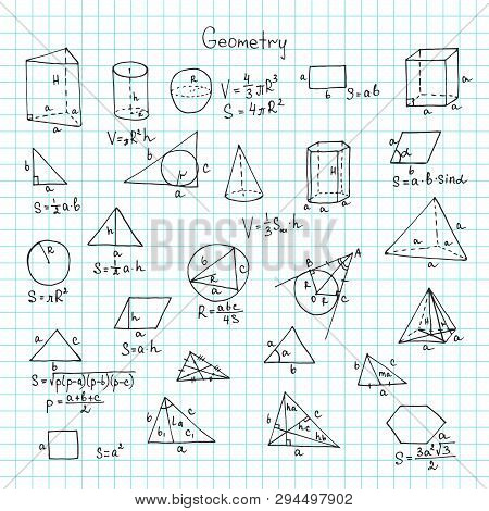 Illustration With Hand Drawn Mathematics And Elemets. Science Collection. Vector Doodlle Illustratio