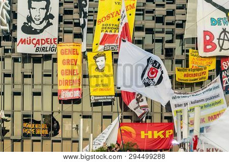 Istanbul, Turkey - June 08, 2013: Civilians Near The Ataturk Culture Center (akm) Building During Th