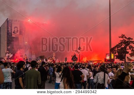 Istanbul, Turkey - June 08, 2013: Civilians Near The Ataturk Culture Center (akm) Building During Th
