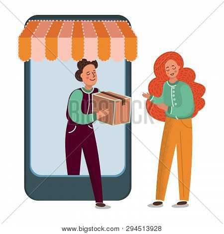 Internet Sale Flat Market Shop Store Vector Illustration Set For Print, Internet Business, Marketing