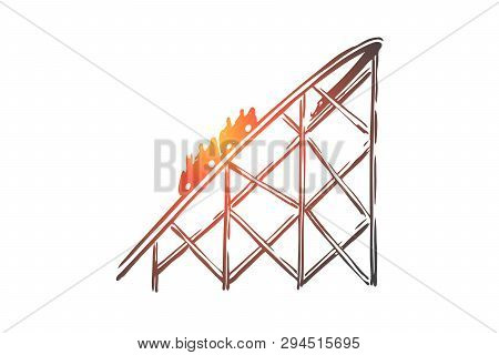 Attraction, Rollercoaster, Fun, Ride, Amusement Concept. Hand Drawn Rollercoaster Attraction For Kid