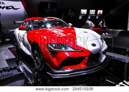 Geneva, Switzerland - March 10, 2019: Concept Race Car Toyota Supra Gt4 Presented At The Annual Gene