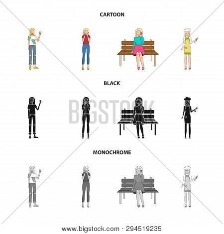 Vector Illustration Of Posture And Mood Symbol. Set Of Posture And Female Vector Icon For Stock.