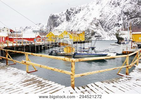 Nussfjord village, Lofoten Islands. Norway`s historic fishing village  on the water, Europe
