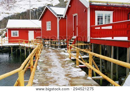 Nussfjord village, Lofoten Islands. Norway`s historic fishing village  on the water, Europe