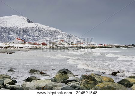 Winter harsh landscape in Lofoten Archipelago, Norway, Europe