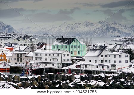 Winter harsh landscape in Lofoten Archipelago, Norway, Europe
