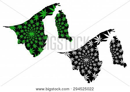 Brunei - Map Is Designed Cannabis Leaf Green And Black,  Nation Of Brunei, The Abode Of Peace Map Ma