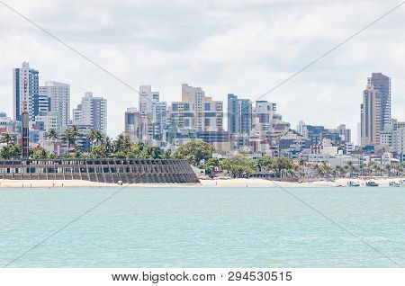 View Of Praia De Tambau Beach And The City On Background At Joao Pessoa Pb Brazil. Touristic Beach O