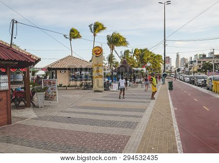 Joao Pessoa - Pb, Brazil - February 21, 2019: Kiosks Of Restaurants And Bars At The Beachfront Of Or