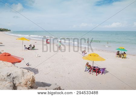 Conde - Pb, Brazil - February 22, 2019: Tabatinga Beach, Praia De Tabatinga, Costa Do Conde. People 