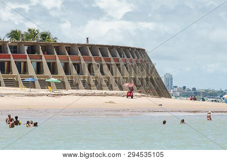 Joao Pessoa - Pb, Brazil - February 24, 2019: View Of Praia De Tambau Beach And The Iconic Tambau Ho