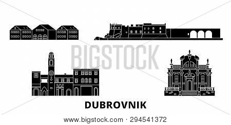 Croatia, Dubrovnik Flat Travel Skyline Set. Croatia, Dubrovnik Black City Vector Illustration, Symbo