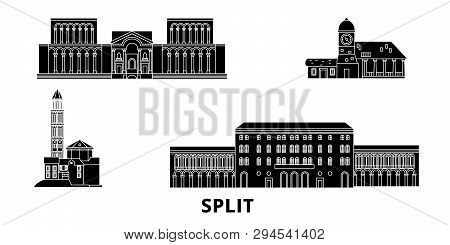 Croatia, Split Flat Travel Skyline Set. Croatia, Split Black City Vector Illustration, Symbol, Trave
