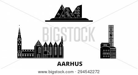 Denmark, Aarhus Flat Travel Skyline Set. Denmark, Aarhus Black City Vector Illustration, Symbol, Tra