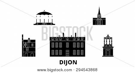 France, Dijon Flat Travel Skyline Set. France, Dijon Black City Vector Illustration, Symbol, Travel 