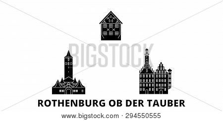 Germany, Rothenburg Ob Der Tauber Flat Travel Skyline Set. Germany, Rothenburg Ob Der Tauber Black C