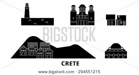 Greece, Crete Flat Travel Skyline Set. Greece, Crete Black City Vector Illustration, Symbol, Travel 