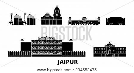 India, Jaipur Flat Travel Skyline Set. India, Jaipur Black City Vector Illustration, Symbol, Travel 