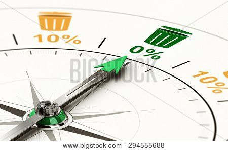 3d Illustration Of A Conceptual Compass With Needle Pointing A Zero Percent Waste Objective
