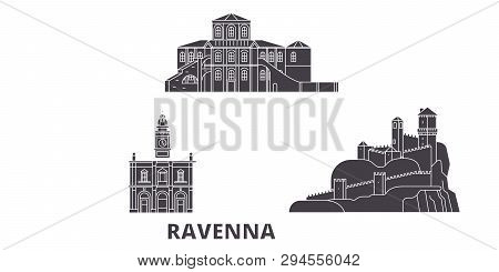 Italy, Ravenna Flat Travel Skyline Set. Italy, Ravenna Black City Vector Illustration, Symbol, Trave