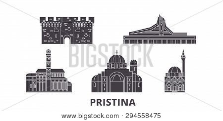Kosovo, Pristina Flat Travel Skyline Set. Kosovo, Pristina Black City Vector Illustration, Symbol, T