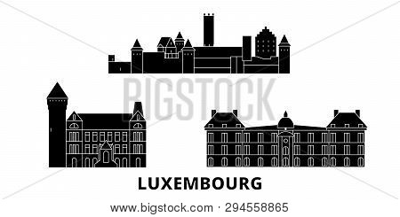 Luxembourg Flat Travel Skyline Set. Luxembourg Black City Vector Illustration, Symbol, Travel Sights