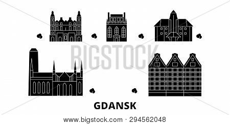 Poland, Gdansk Flat Travel Skyline Set. Poland, Gdansk Black City Vector Illustration, Symbol, Trave